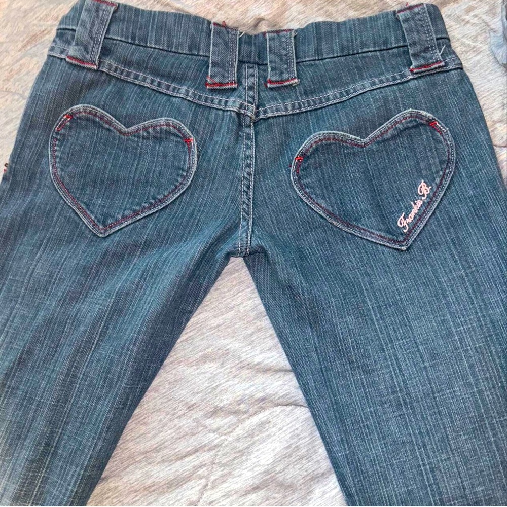 Frankie B. heart jeans Pink and red stitching
